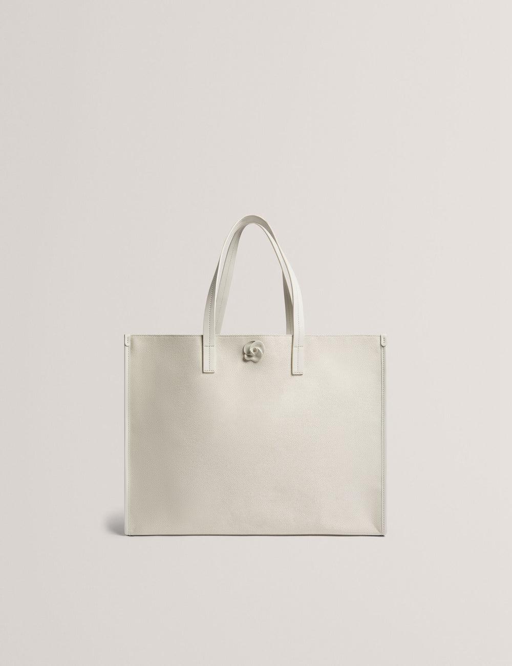 Women Ted Baker AUDOS - Rose Detail Wide Canvas Tote Bags Ecru | Egypt  EHTPL-1346