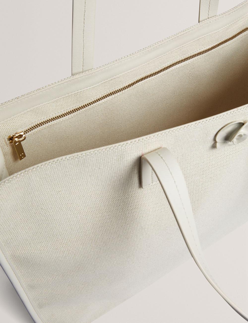 Women Ted Baker AUDOS - Rose Detail Wide Canvas Tote Bags Ecru | Egypt  EHTPL-1346
