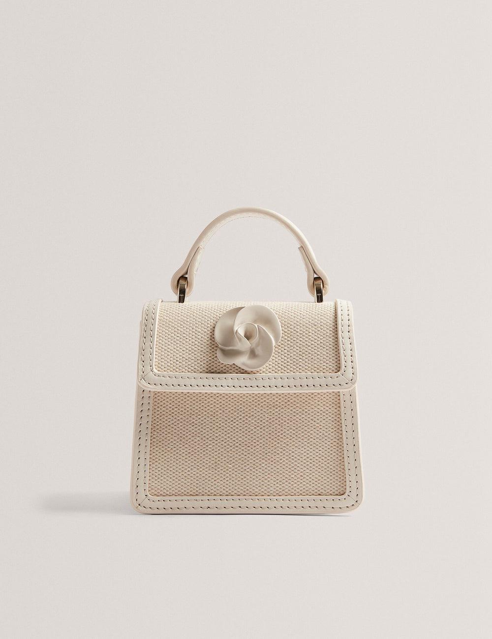 Women Ted Baker AUDOU - Rose Detail Canvas Mini Top Handle Crossbody Bags Ecru | Egypt  RIXHM-9568
