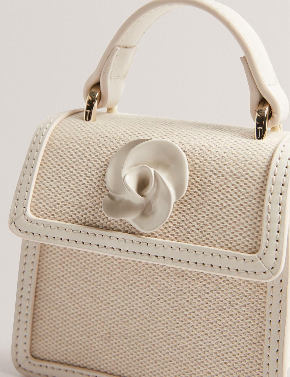 Women Ted Baker AUDOU - Rose Detail Canvas Mini Top Handle Crossbody Bags Ecru | Egypt  RIXHM-9568