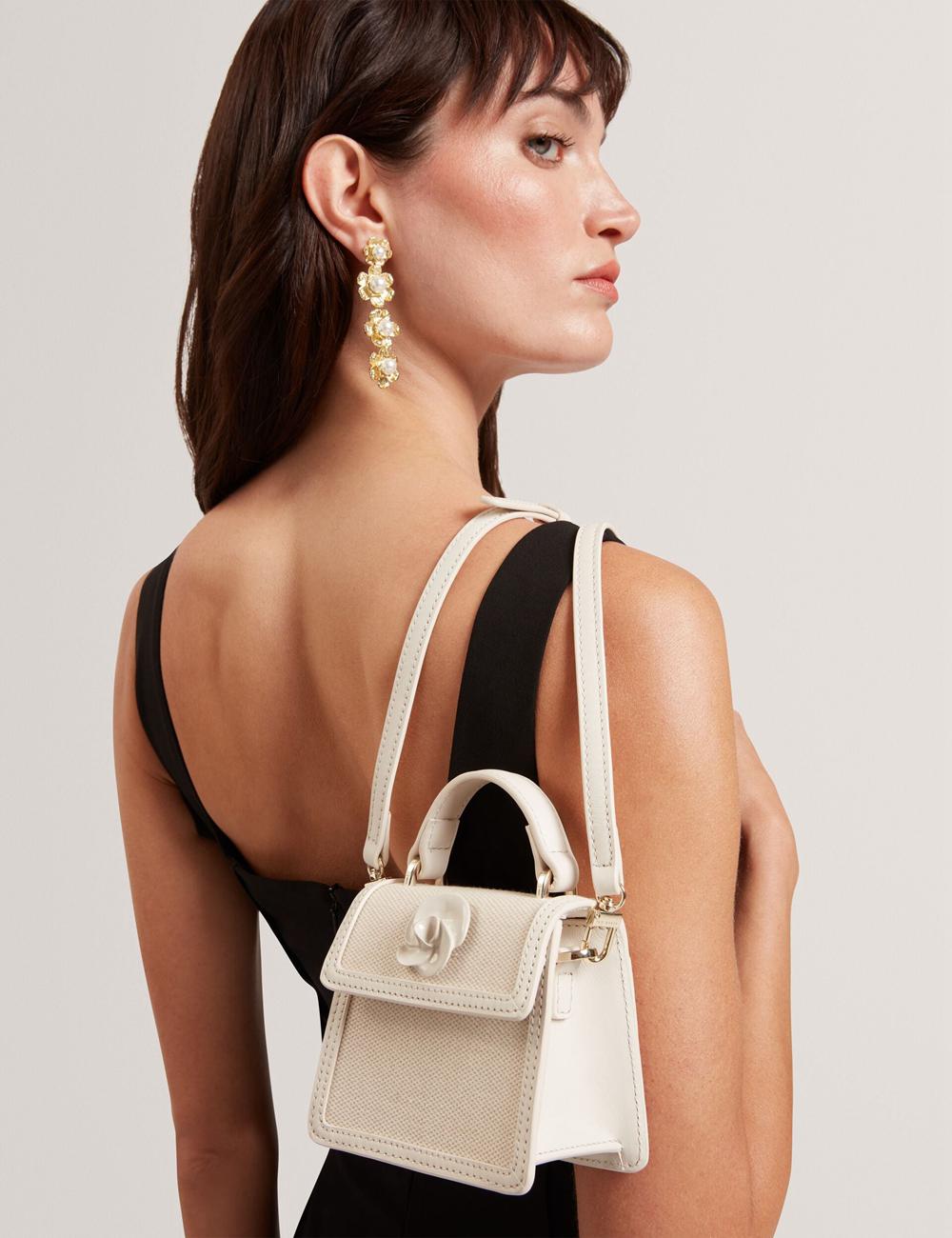 Women Ted Baker AUDOU - Rose Detail Canvas Mini Top Handle Crossbody Bags Ecru | Egypt  RIXHM-9568