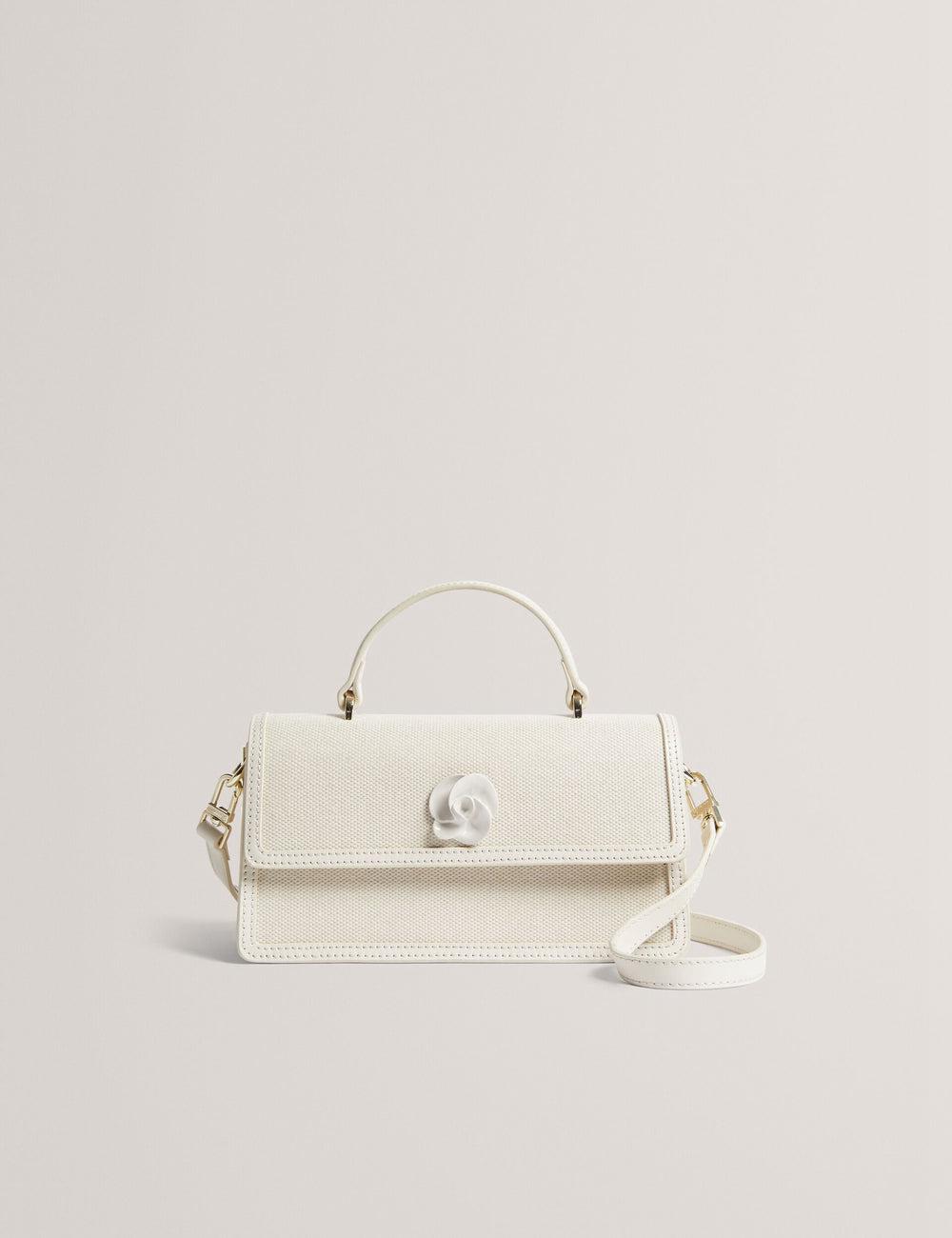 Women Ted Baker AUDRIS - Rose Detail Canvas Top Handleuette Crossbody Bags Ecru | Egypt  NGCSL-9721