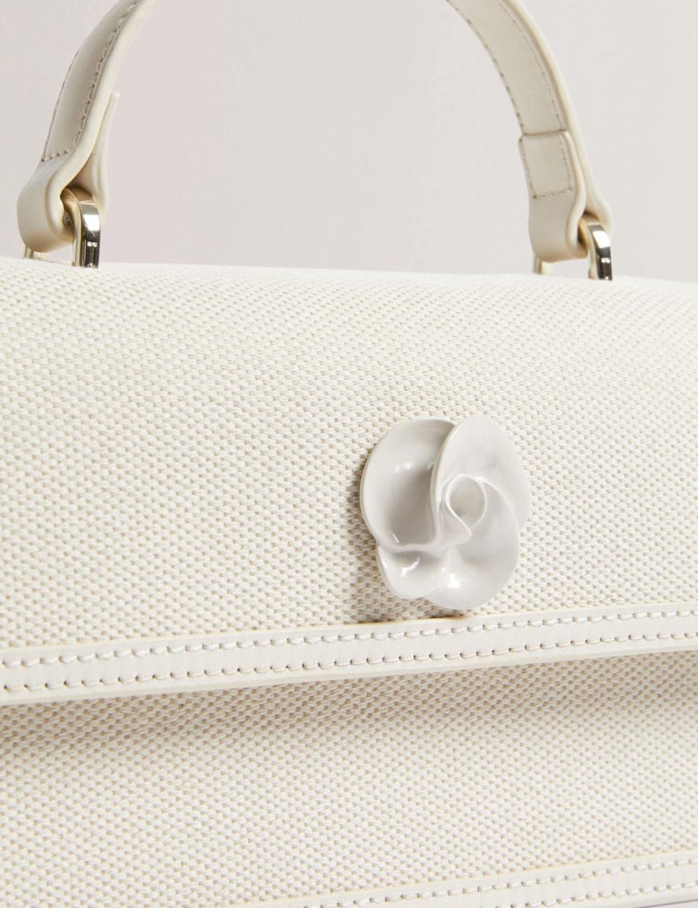 Women Ted Baker AUDRIS - Rose Detail Canvas Top Handleuette Crossbody Bags Ecru | Egypt  NGCSL-9721