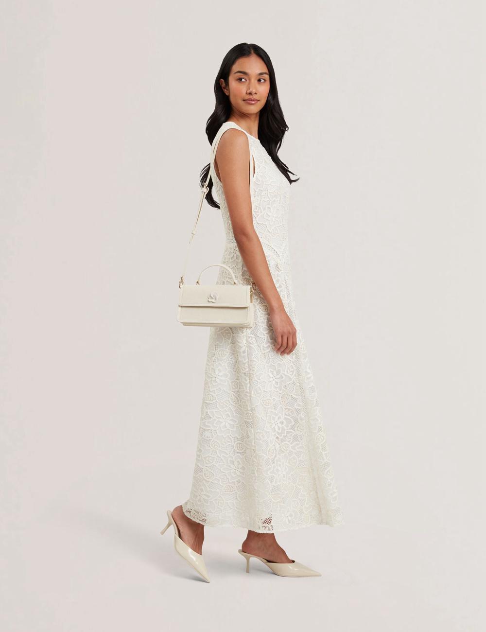Women Ted Baker AUDRIS - Rose Detail Canvas Top Handleuette Crossbody Bags Ecru | Egypt  NGCSL-9721