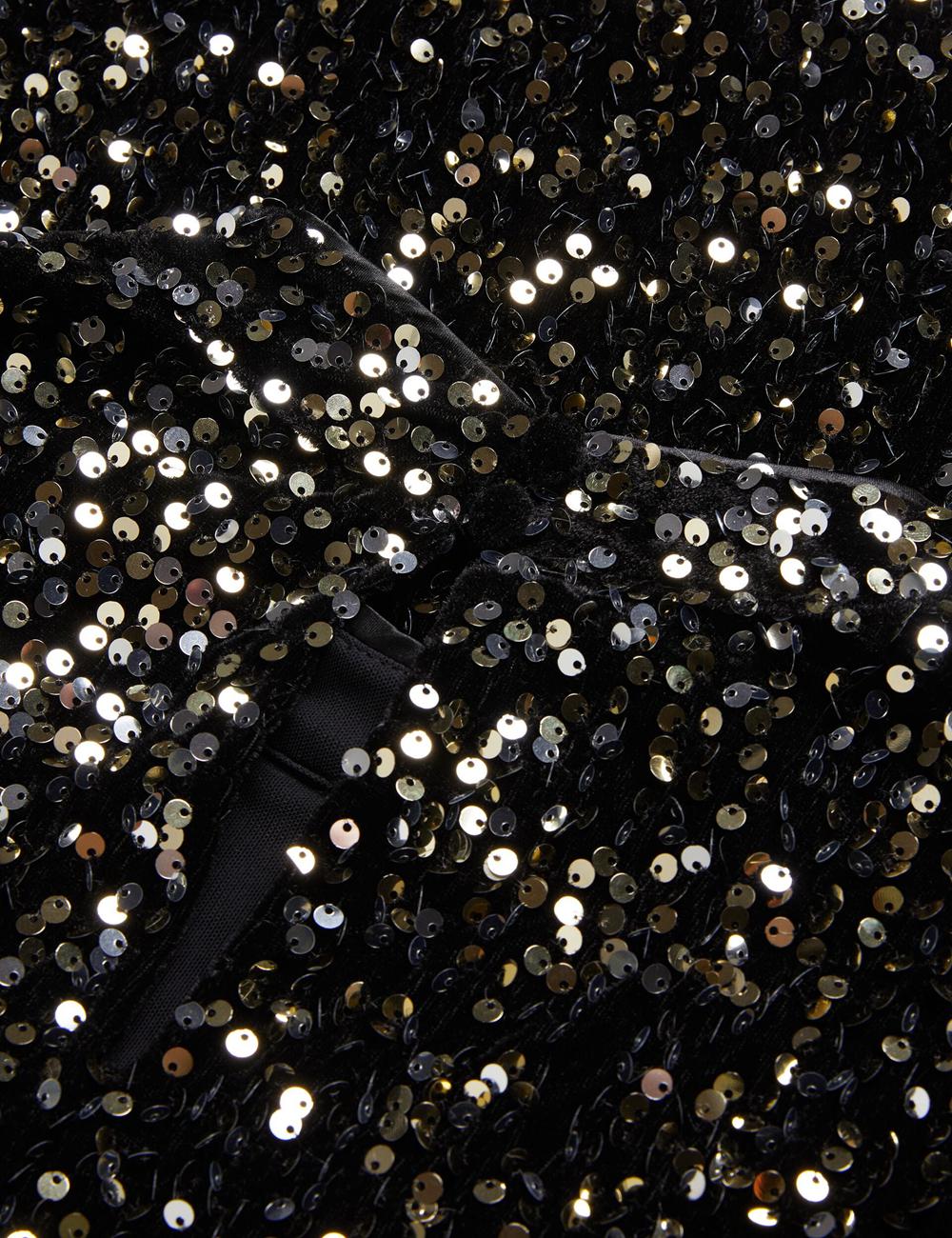 Women Ted Baker AUDRIYY - Sequin Embellished Velvet Shift Mini Dresses Black | Egypt  SDVZX-9320