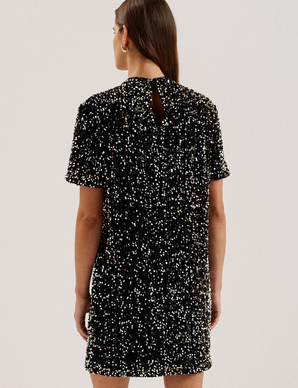 Women Ted Baker AUDRIYY - Sequin Embellished Velvet Shift Mini Dresses Black | Egypt  SDVZX-9320