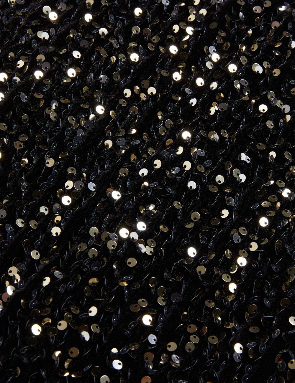Women Ted Baker AUDRIYY - Sequin Embellished Velvet Shift Mini Dresses Black | Egypt  SDVZX-9320