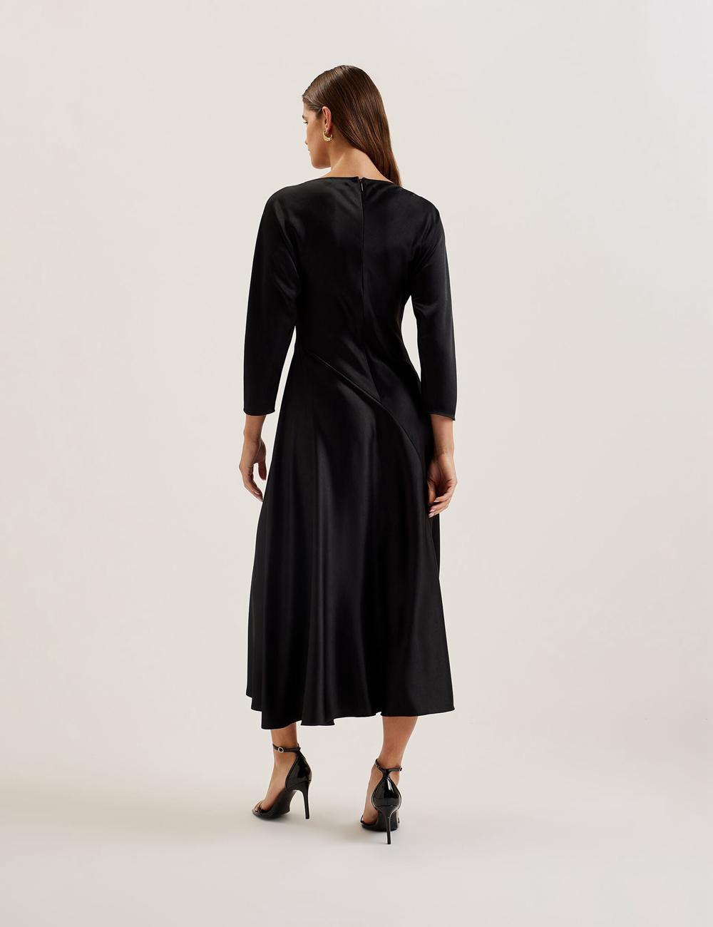 Women Ted Baker AVELLI - Satin Boat Neck A-Line Midi Dresses Black | Egypt  QUPMD-3845