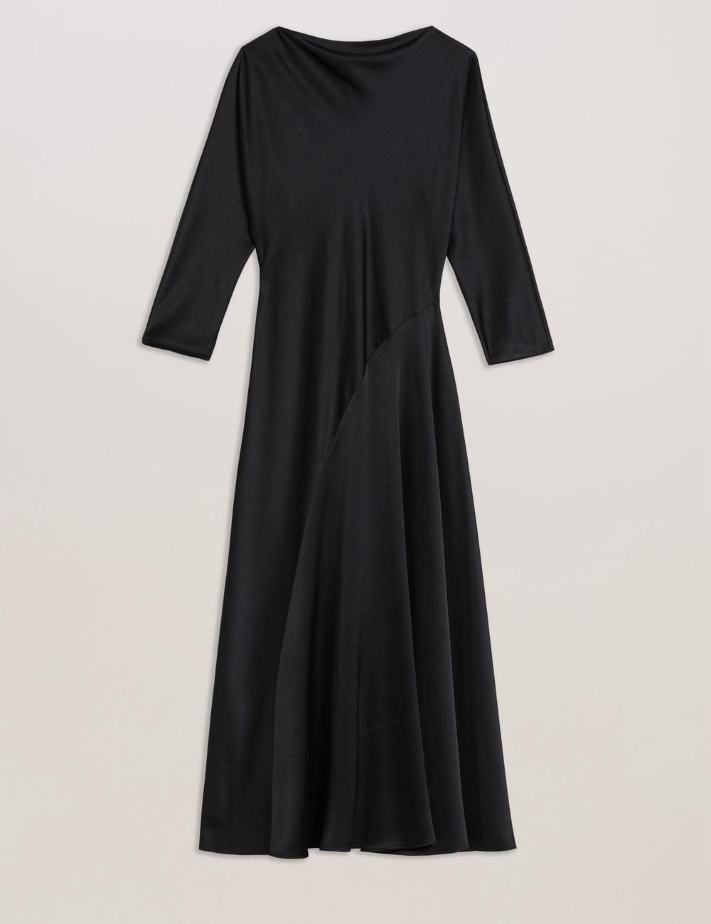 Women Ted Baker AVELLI - Satin Boat Neck A-Line Midi Dresses Black | Egypt  QUPMD-3845