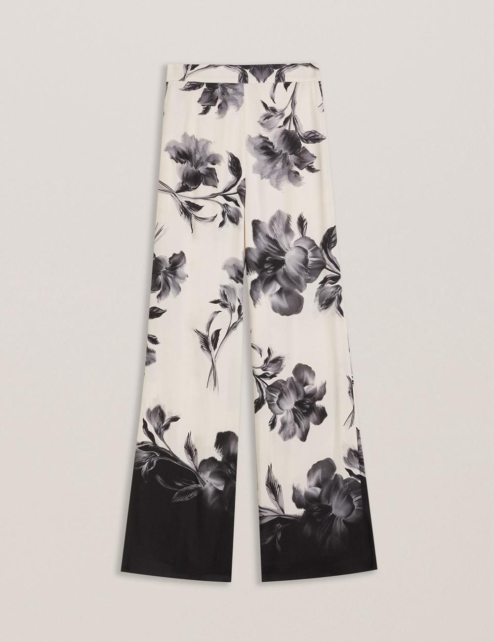 Women Ted Baker AWYNA - Floral Print Pull-On Wide Leg Trousers Black | Egypt  PMFDQ-9637