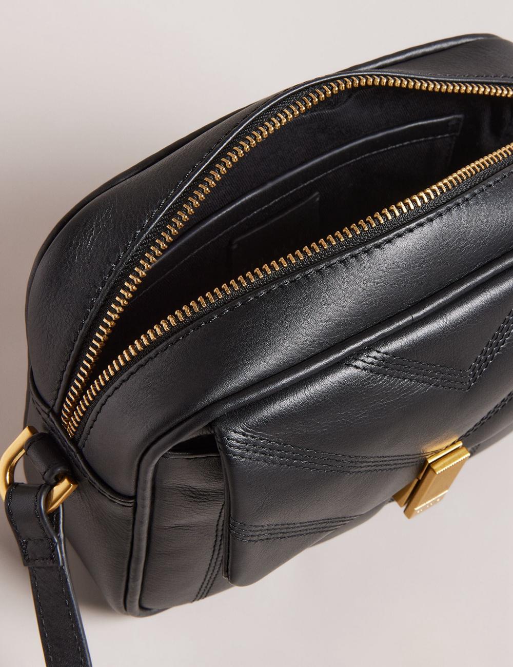 Women Ted Baker AYALILY - Quilted Leather Camera With Front Pocket Camera Bag Black | Egypt  OREJB-8571