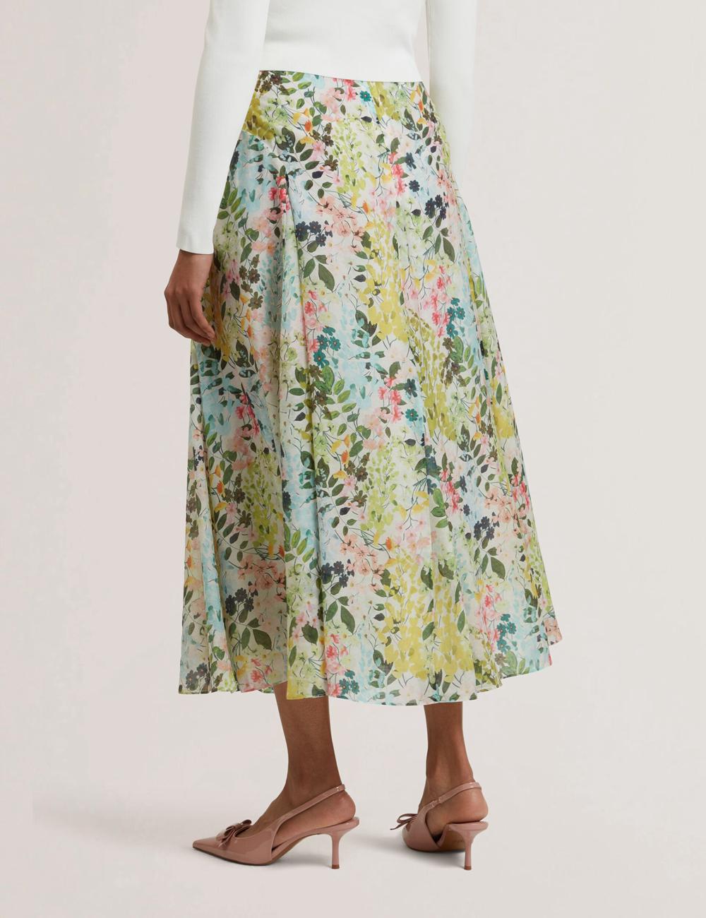 Women Ted Baker AZULLA - Floral A-Line Woven Midi Skirts Ivory | Egypt  XANYD-6379