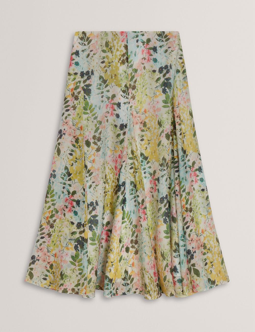 Women Ted Baker AZULLA - Floral A-Line Woven Midi Skirts Ivory | Egypt  XANYD-6379