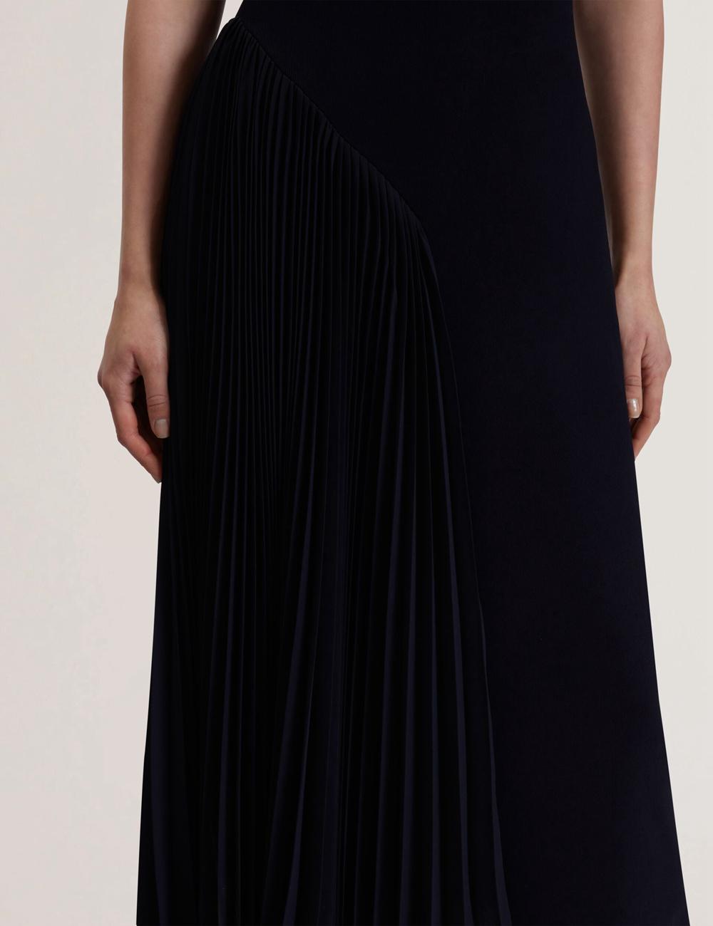 Women Ted Baker AZZINA - Pleated Panel Sleeveless Knitted Midi Dresses Navy | Egypt  LWCUQ-1786