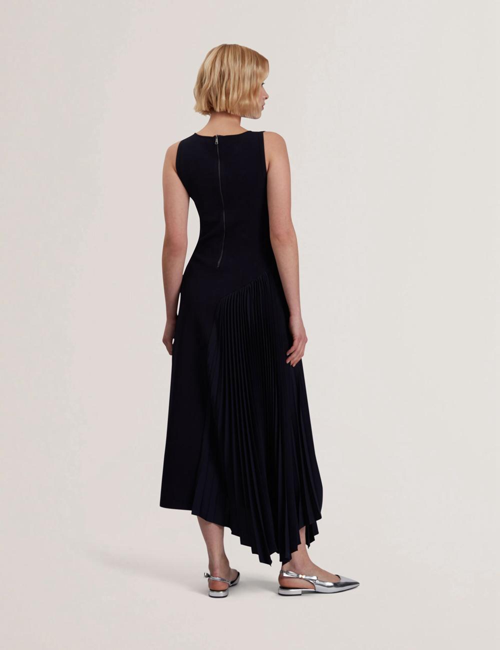 Women Ted Baker AZZINA - Pleated Panel Sleeveless Knitted Midi Dresses Navy | Egypt  LWCUQ-1786