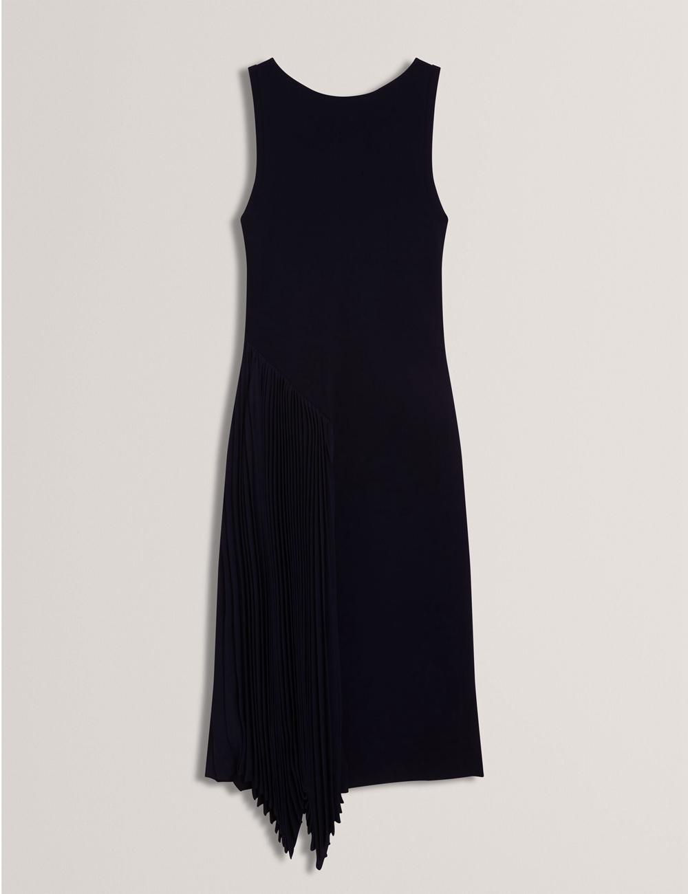 Women Ted Baker AZZINA - Pleated Panel Sleeveless Knitted Midi Dresses Navy | Egypt  LWCUQ-1786