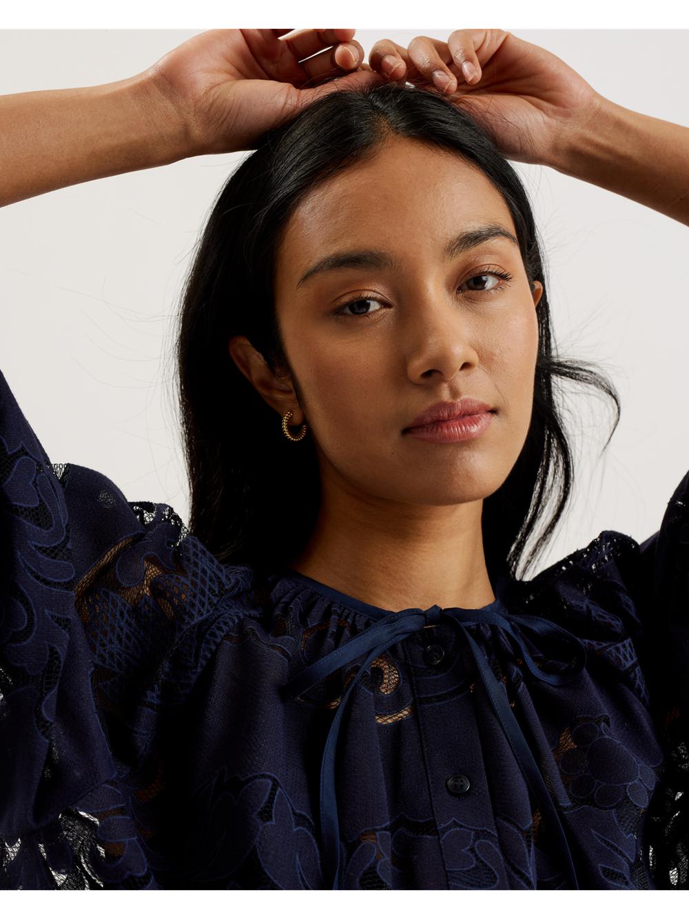 Women Ted Baker BACINA - Lace 3/4 Balloon Sleeve Blouses Dk-Blue | Egypt  WOUKY-2578