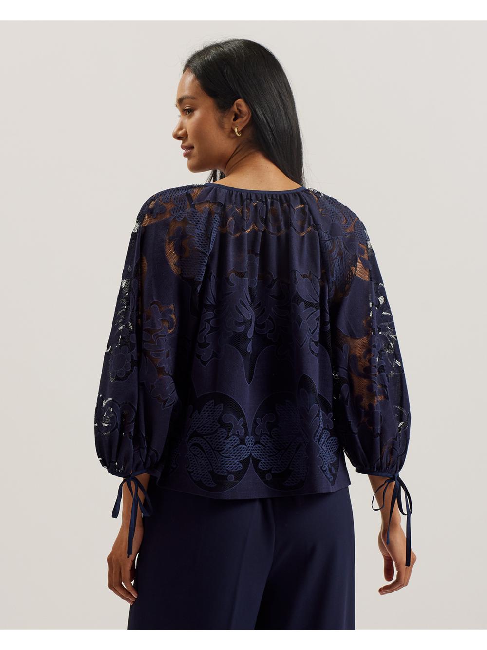 Women Ted Baker BACINA - Lace 3/4 Balloon Sleeve Blouses Dk-Blue | Egypt  WOUKY-2578