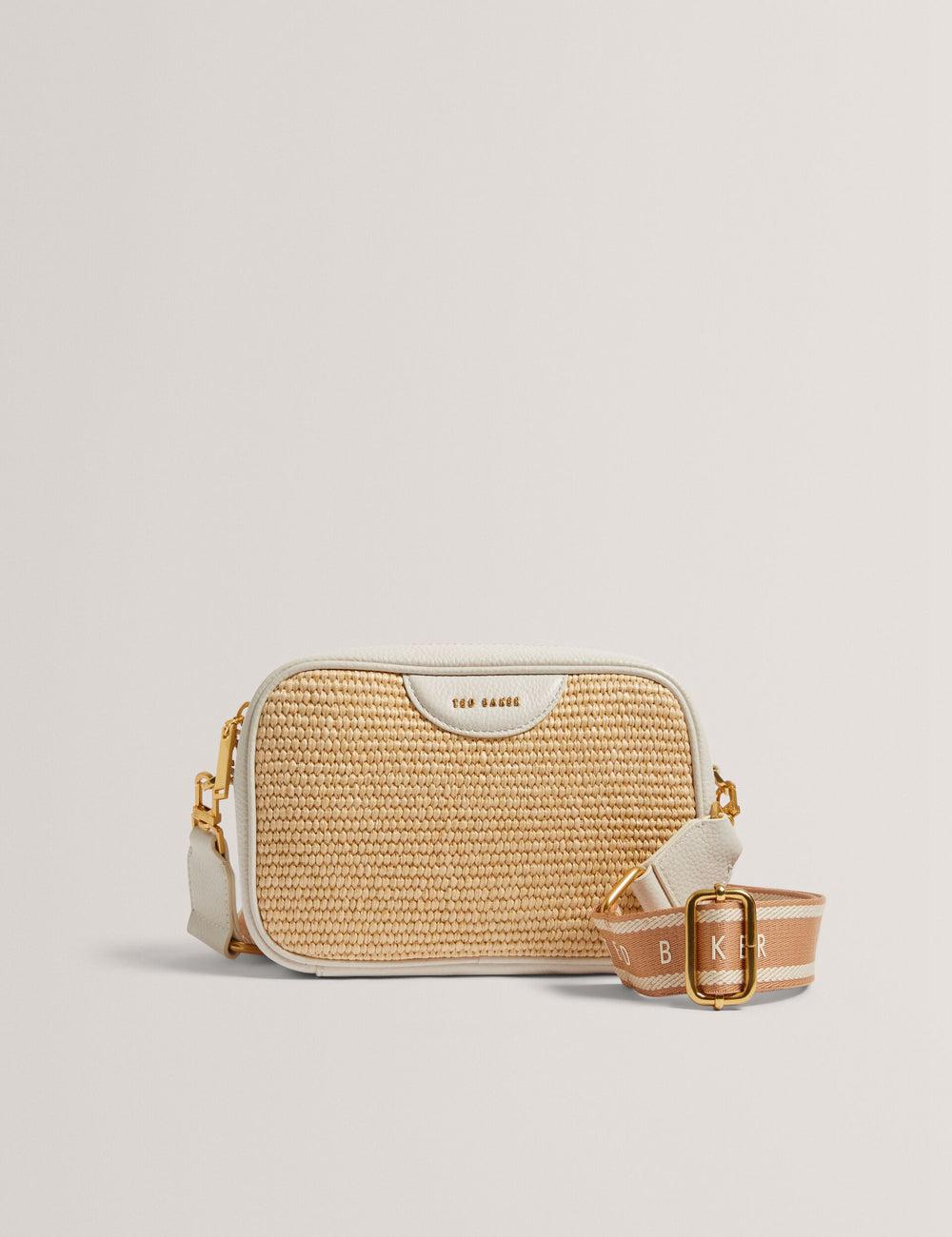 Women Ted Baker BARDAS - Faux Raffia Leather Trim Webbing Camera Camera Bag Ecru | Egypt  MERYJ-9148