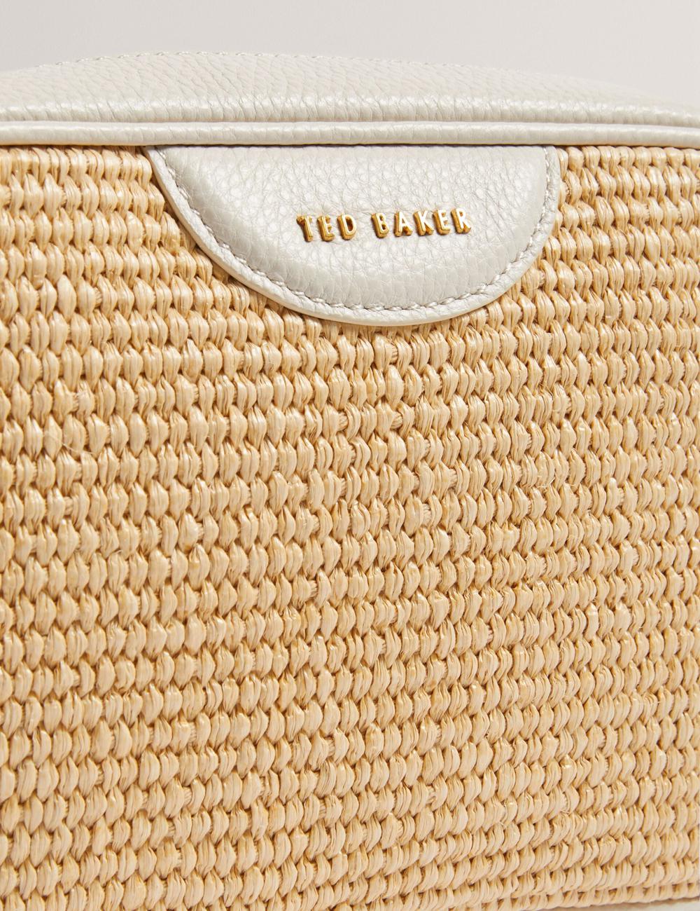 Women Ted Baker BARDAS - Faux Raffia Leather Trim Webbing Camera Camera Bag Ecru | Egypt  MERYJ-9148