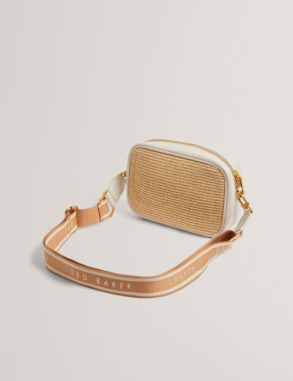 Women Ted Baker BARDAS - Faux Raffia Leather Trim Webbing Camera Camera Bag Ecru | Egypt  MERYJ-9148