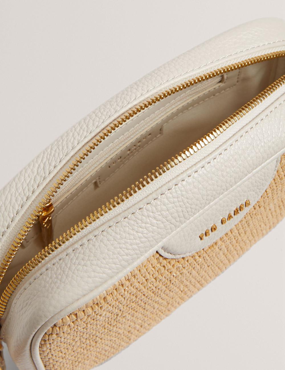 Women Ted Baker BARDAS - Faux Raffia Leather Trim Webbing Camera Camera Bag Ecru | Egypt  MERYJ-9148