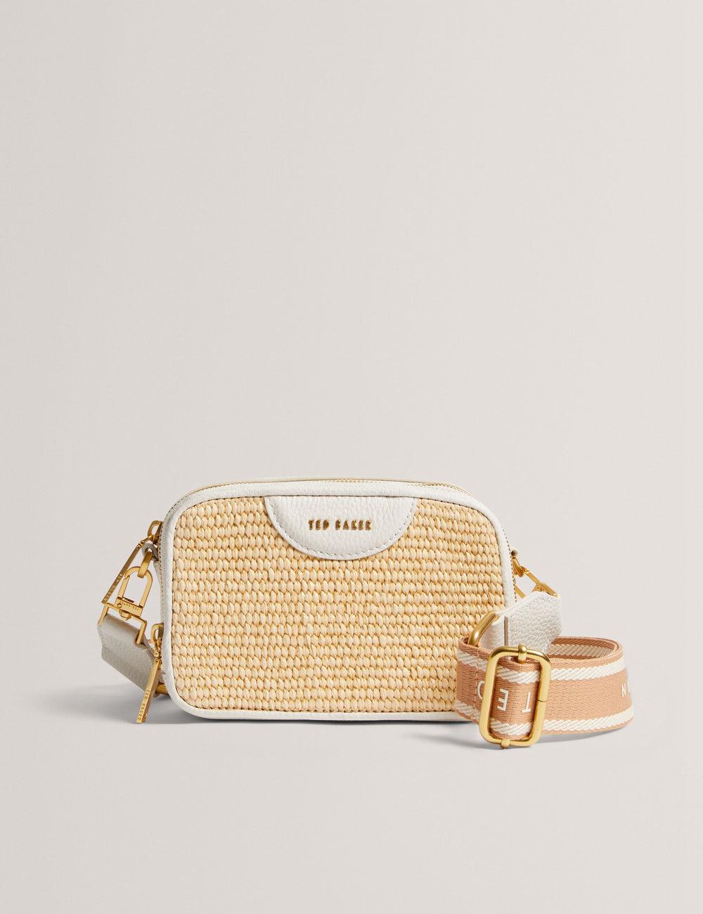 Women Ted Baker BARIA - Faux Raffia Leather Trim Mini Camera Camera Bag Ecru | Egypt  ASRPL-3210