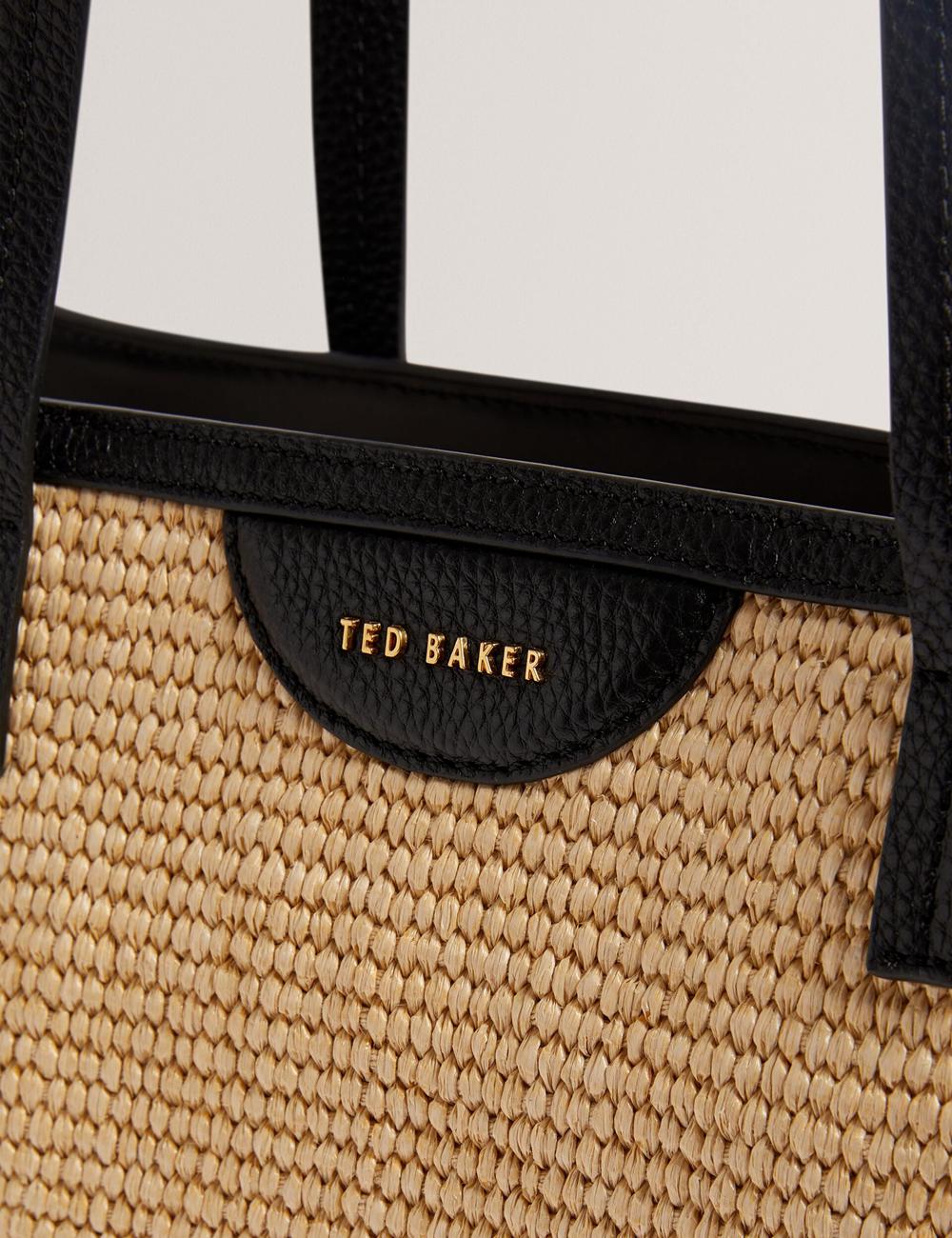 Women Ted Baker BARNI - Faux Raffia Leather Trim Large Shopper Shopper Bags Black | Egypt  NEFGY-4675