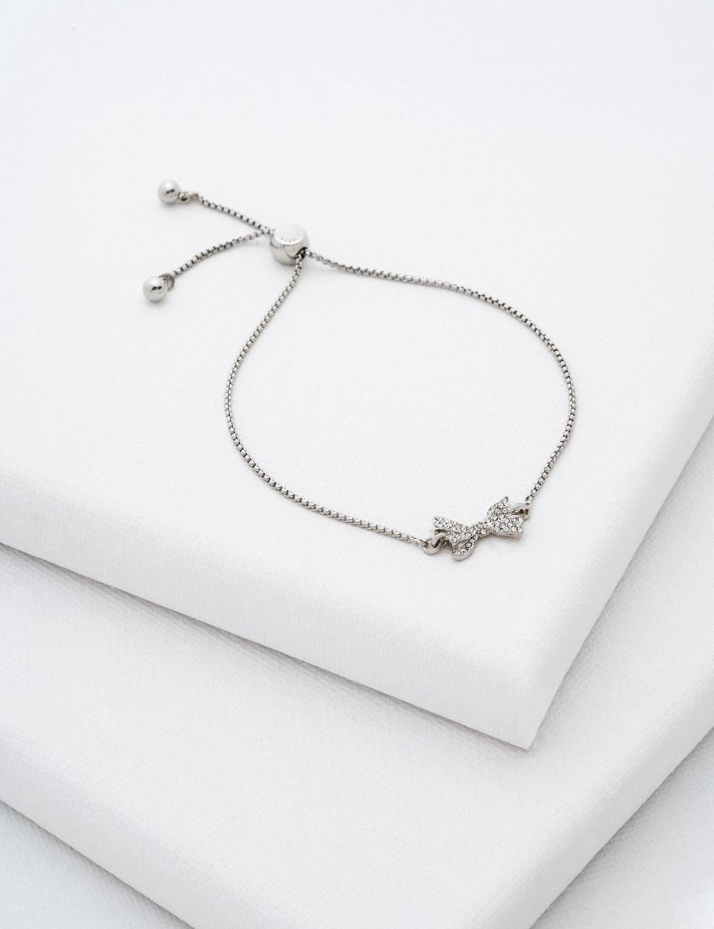 Women Ted Baker BARSET - Crystal Bow Adjustable Bracelets Silver | Egypt  APUHO-8349