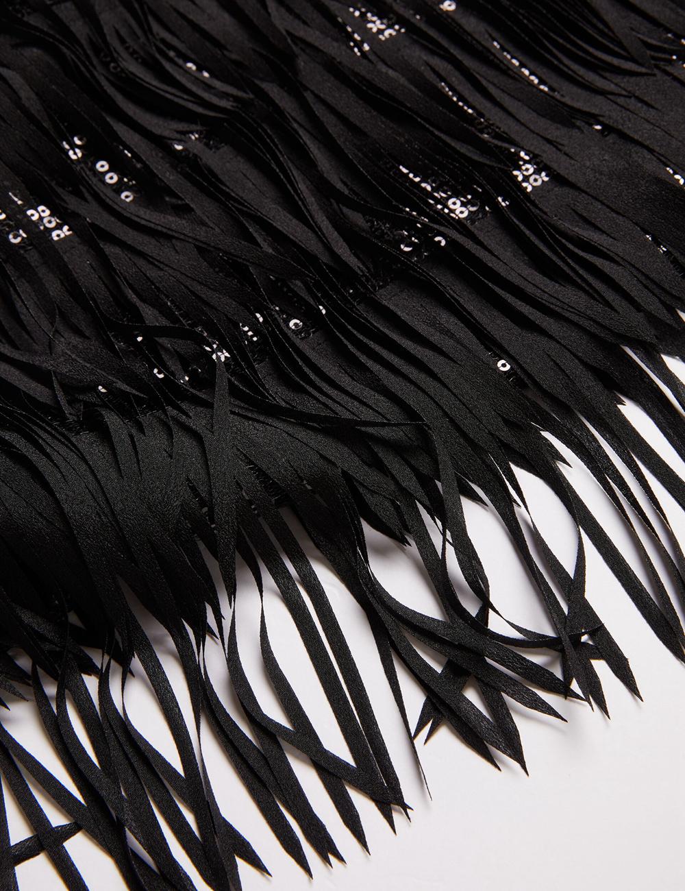 Women Ted Baker BARTIN - Fringed Sequin Halter Strap Mini Dresses Black | Egypt  BIKUH-9175