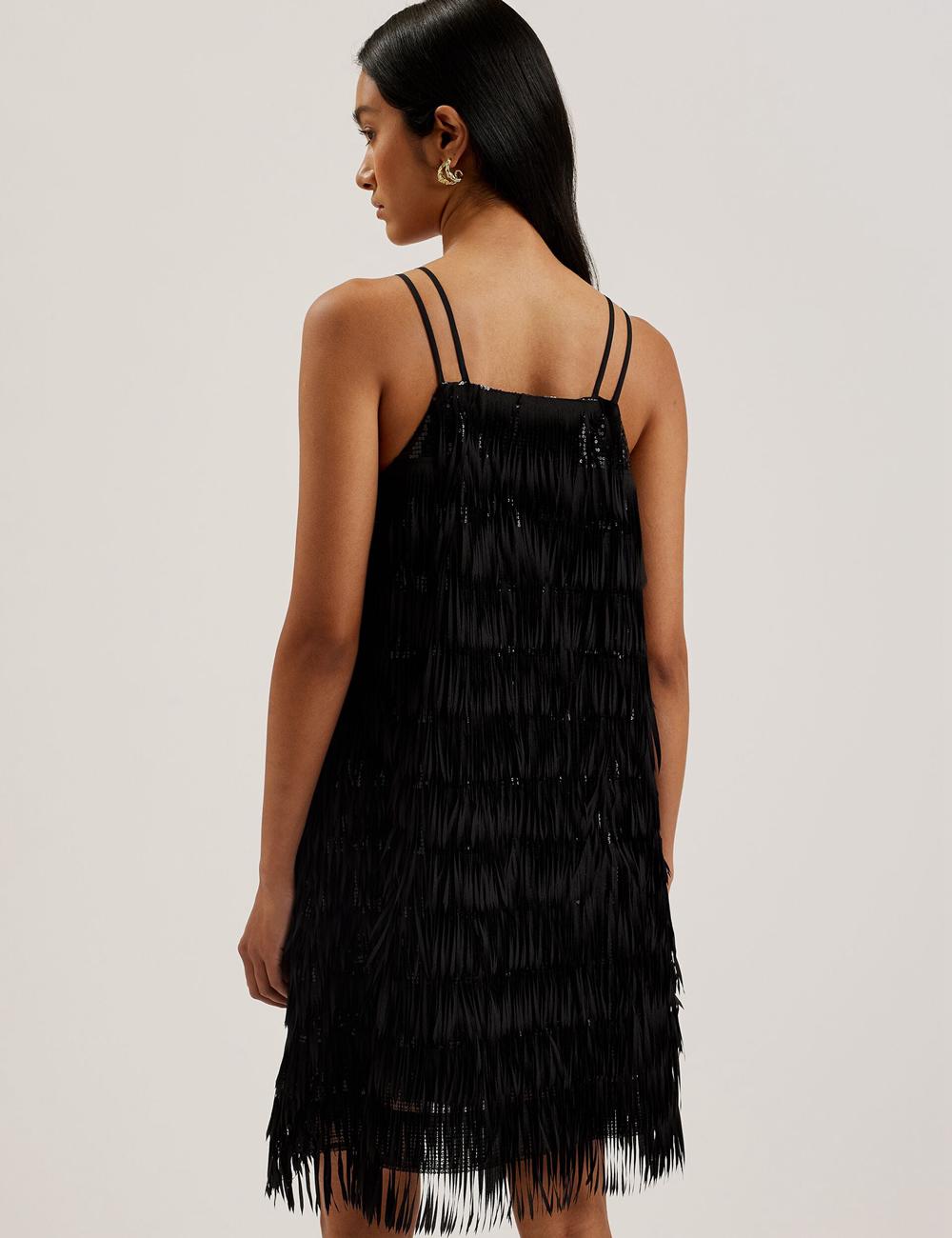 Women Ted Baker BARTIN - Fringed Sequin Halter Strap Mini Dresses Black | Egypt  BIKUH-9175