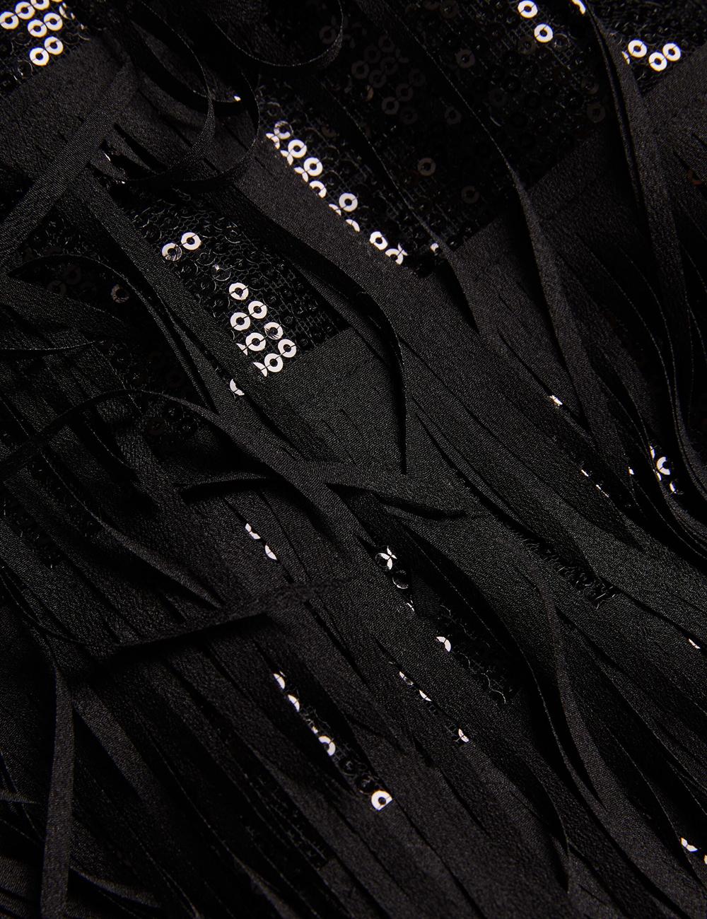 Women Ted Baker BARTIN - Fringed Sequin Halter Strap Mini Dresses Black | Egypt  BIKUH-9175