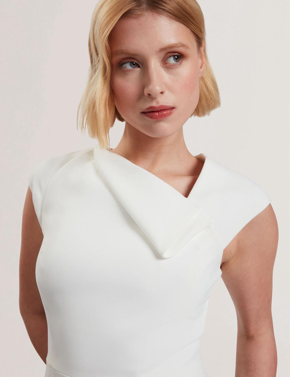 Women Ted Baker BAYREE - Folded Neckline Pencil Midi Dresses White | Egypt  CBKZI-1735