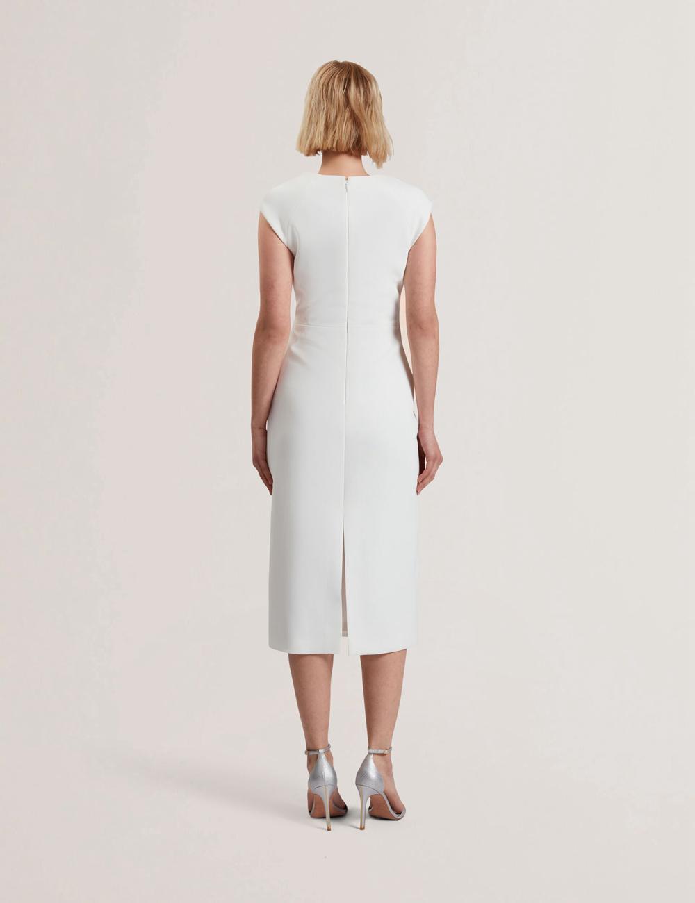 Women Ted Baker BAYREE - Folded Neckline Pencil Midi Dresses White | Egypt  CBKZI-1735