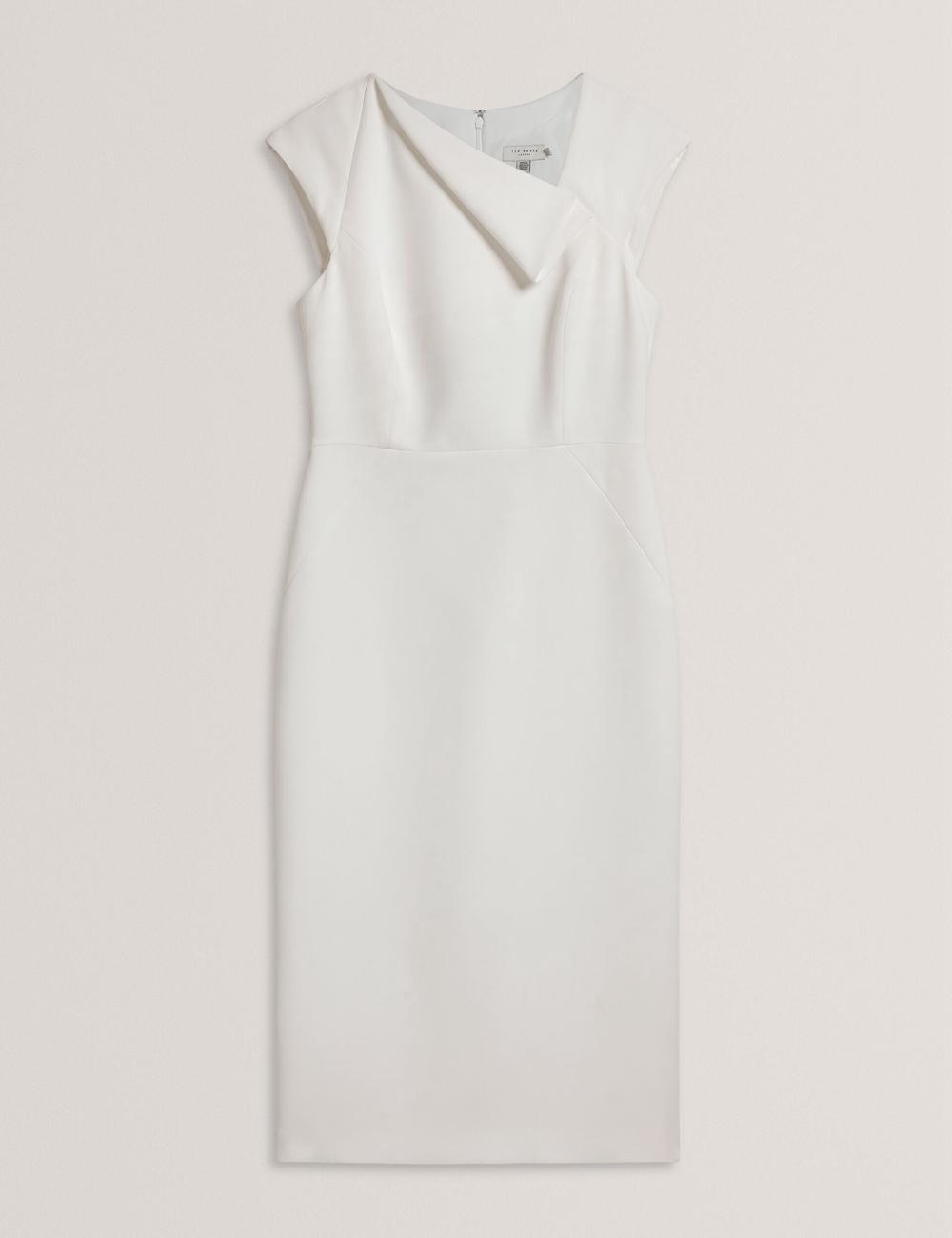 Women Ted Baker BAYREE - Folded Neckline Pencil Midi Dresses White | Egypt  CBKZI-1735