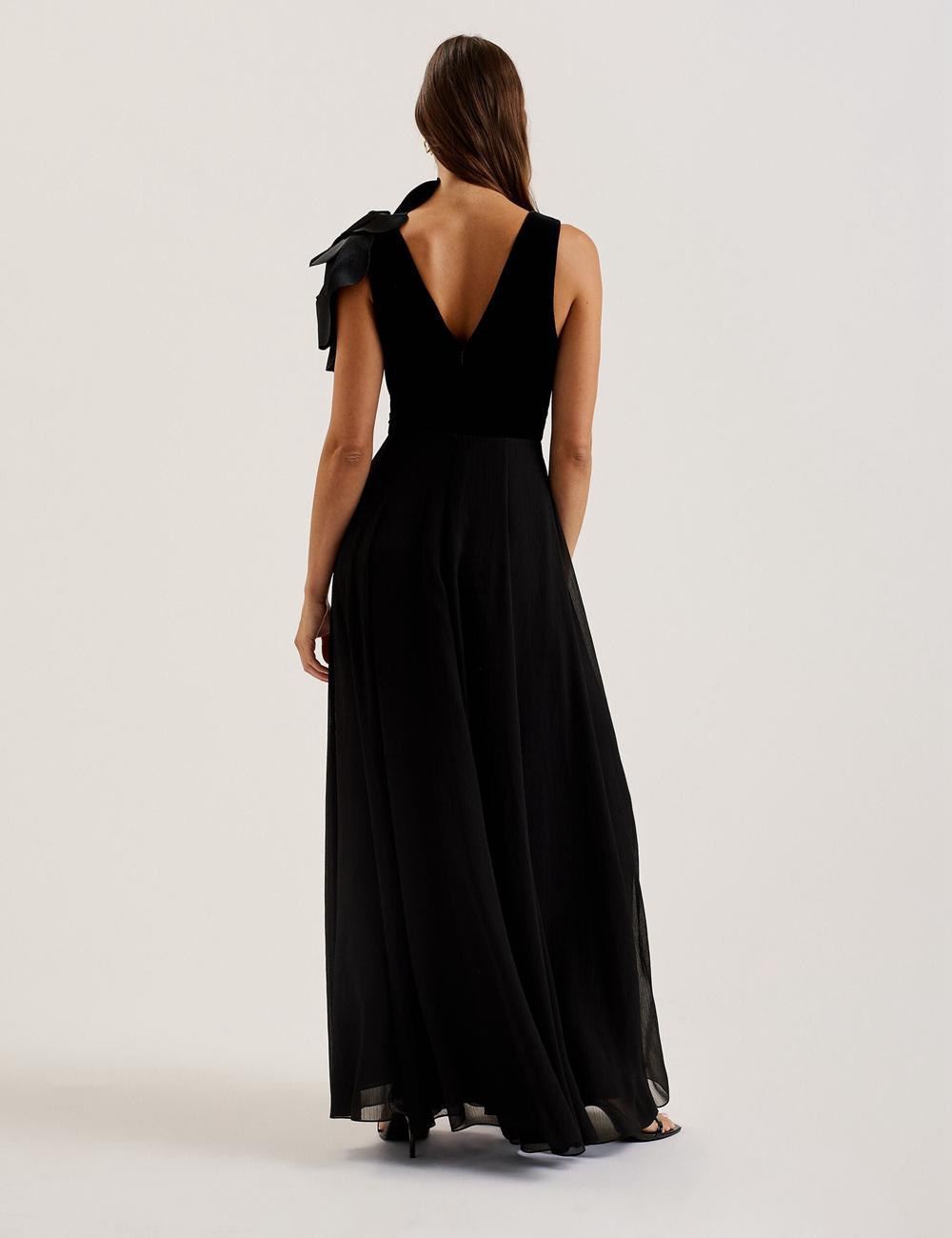 Women Ted Baker BEIRA - Corsage Plunge Neck Sleeveless Maxi Dresses Black | Egypt  EYOJV-4126