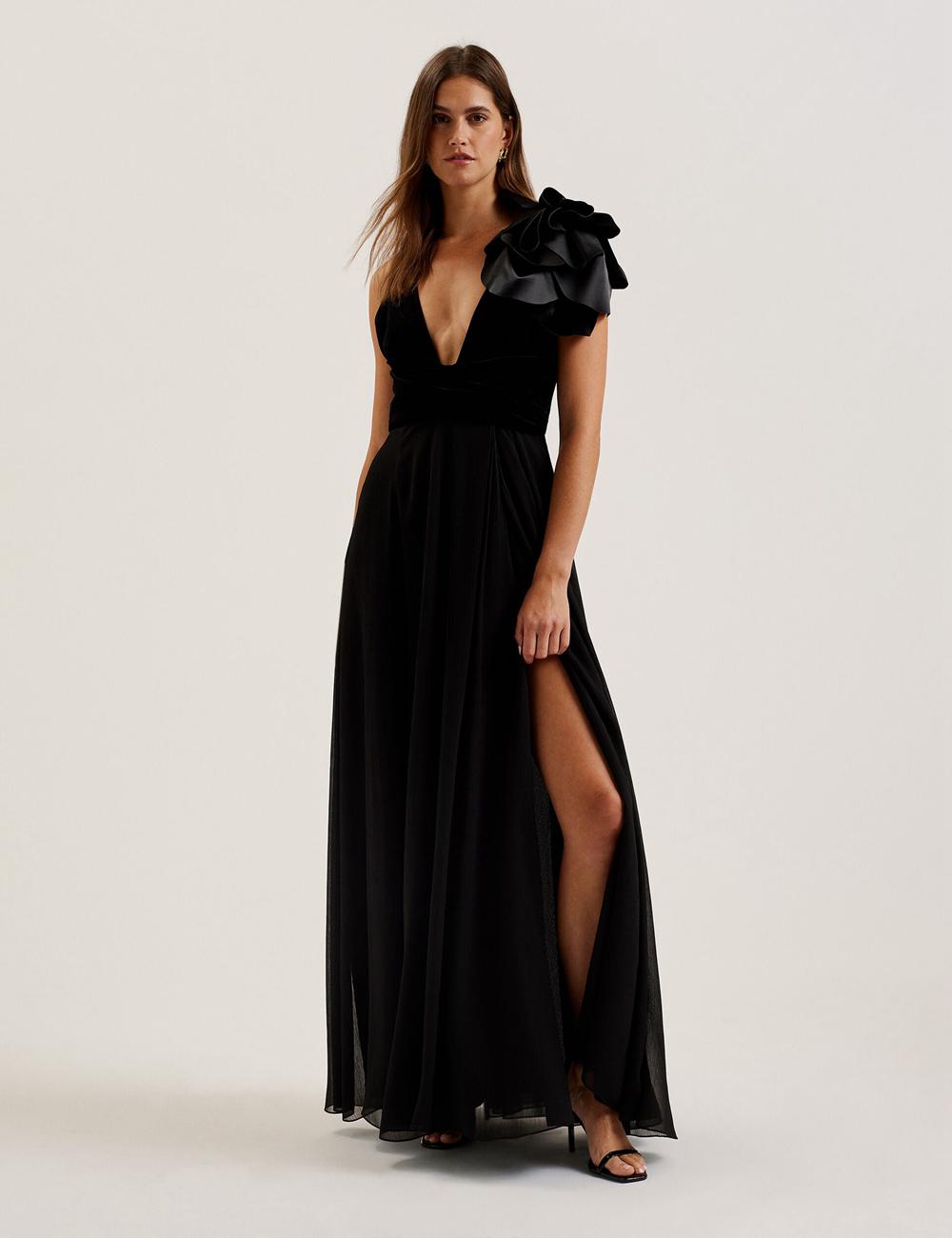 Women Ted Baker BEIRA - Corsage Plunge Neck Sleeveless Maxi Dresses Black | Egypt  EYOJV-4126