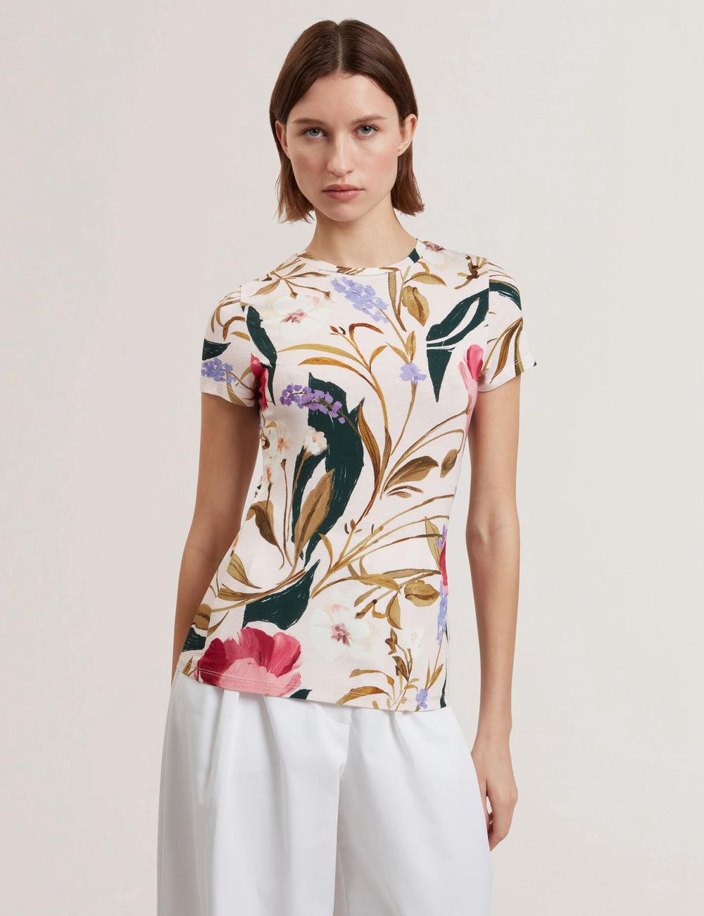Women Ted Baker BELLIEA - Painted Floral Print Slim Fit T-Shirts Pink | Egypt  YETDJ-8657