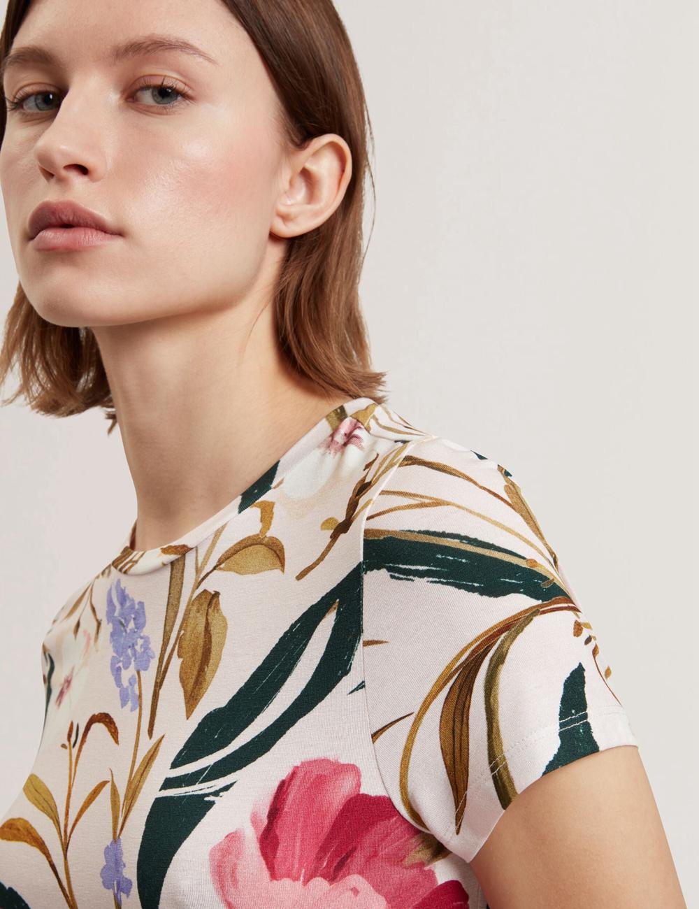 Women Ted Baker BELLIEA - Painted Floral Print Slim Fit T-Shirts Pink | Egypt  YETDJ-8657