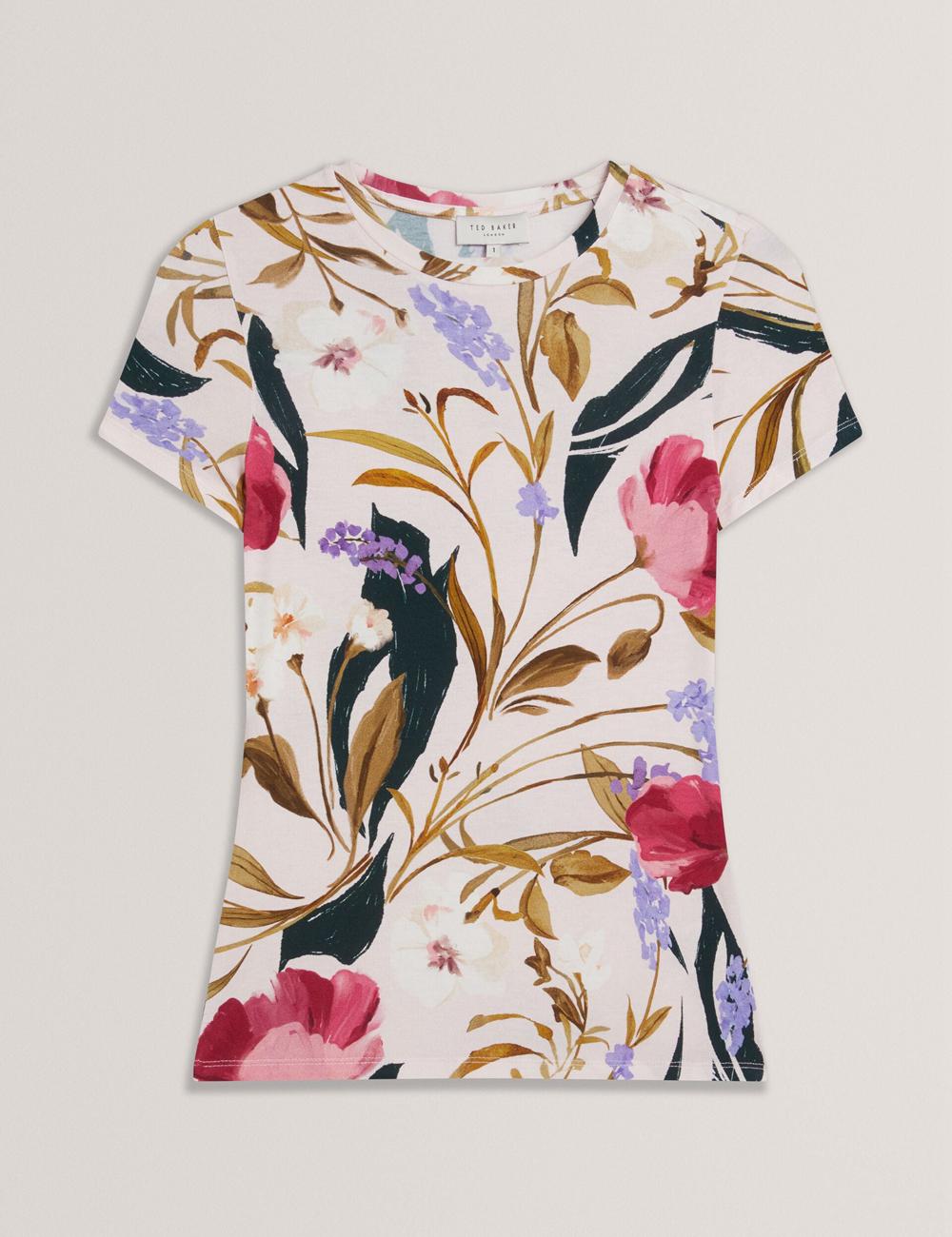 Women Ted Baker BELLIEA - Painted Floral Print Slim Fit T-Shirts Pink | Egypt  YETDJ-8657