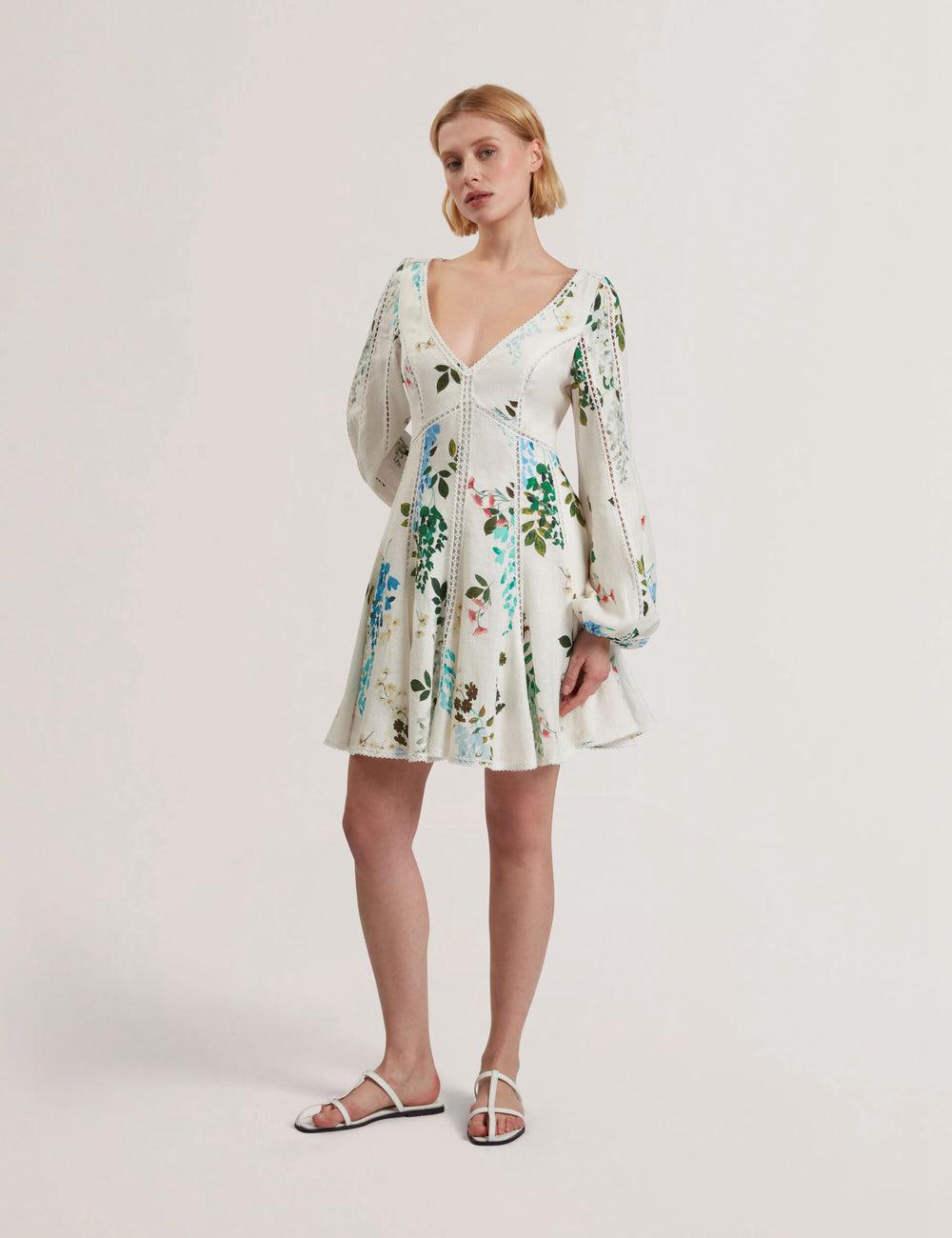 Women Ted Baker BELVIDA - Floral Crochet Trim Linen Mini Dresses White | Egypt  KELIS-3972
