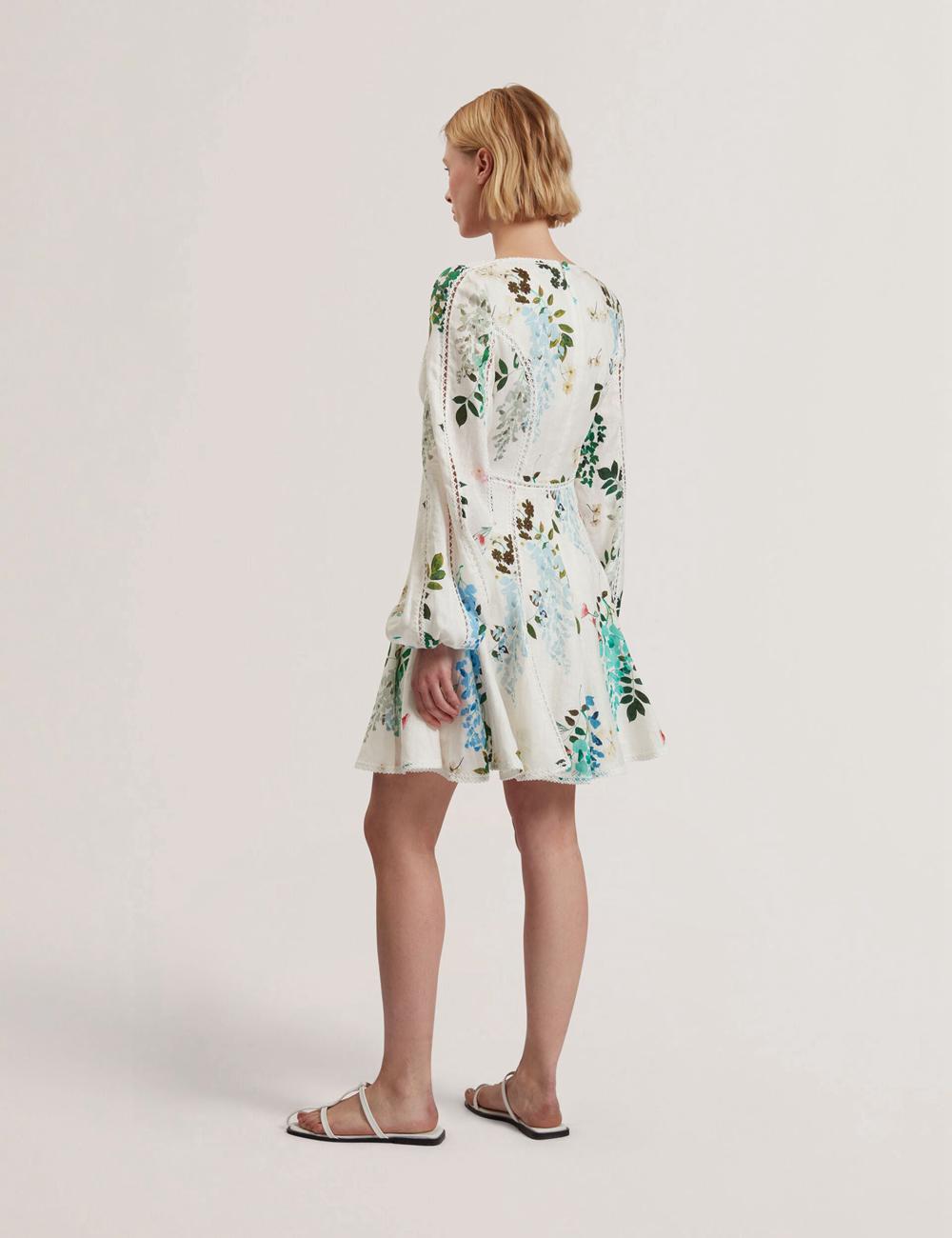 Women Ted Baker BELVIDA - Floral Crochet Trim Linen Mini Dresses White | Egypt  KELIS-3972