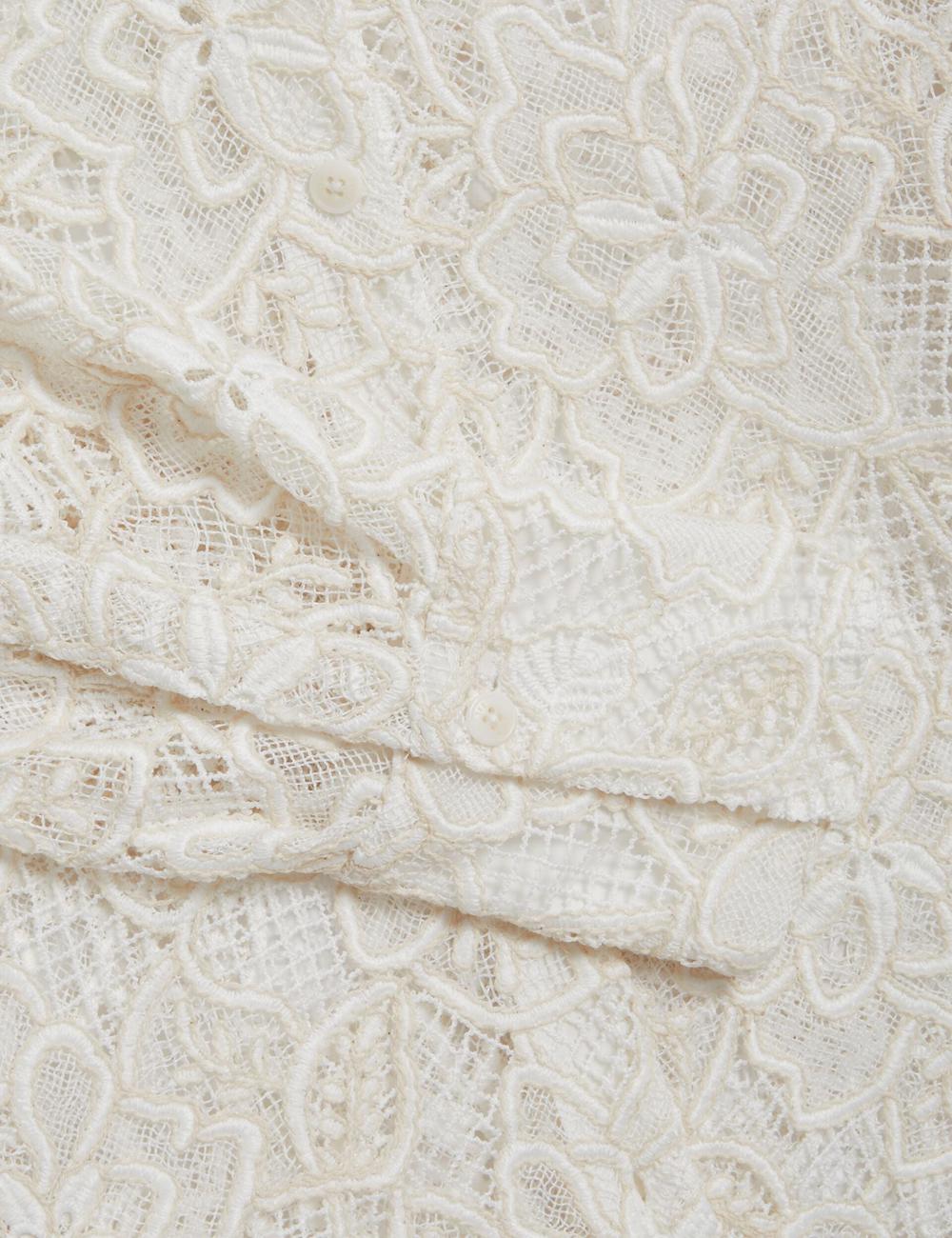 Women Ted Baker BLOND - Floral Lace Longline Cotton Shirt Tops Ivory | Egypt  HQIXA-3816