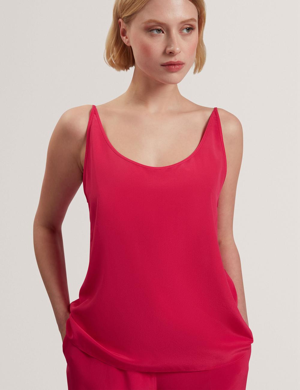 Women Ted Baker CADASA - Pure Silk Scoop Neck Cami Tops Fuchsia | Egypt  COZAV-9573