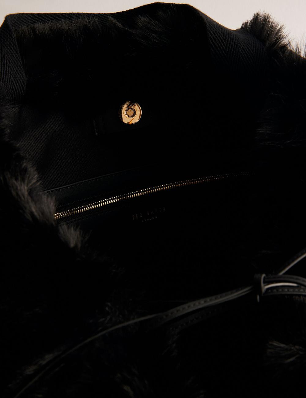 Women Ted Baker CADENCE - Faux Fur Webbing Strap Shopper Shopper Bags Black | Egypt  OSAGH-4580