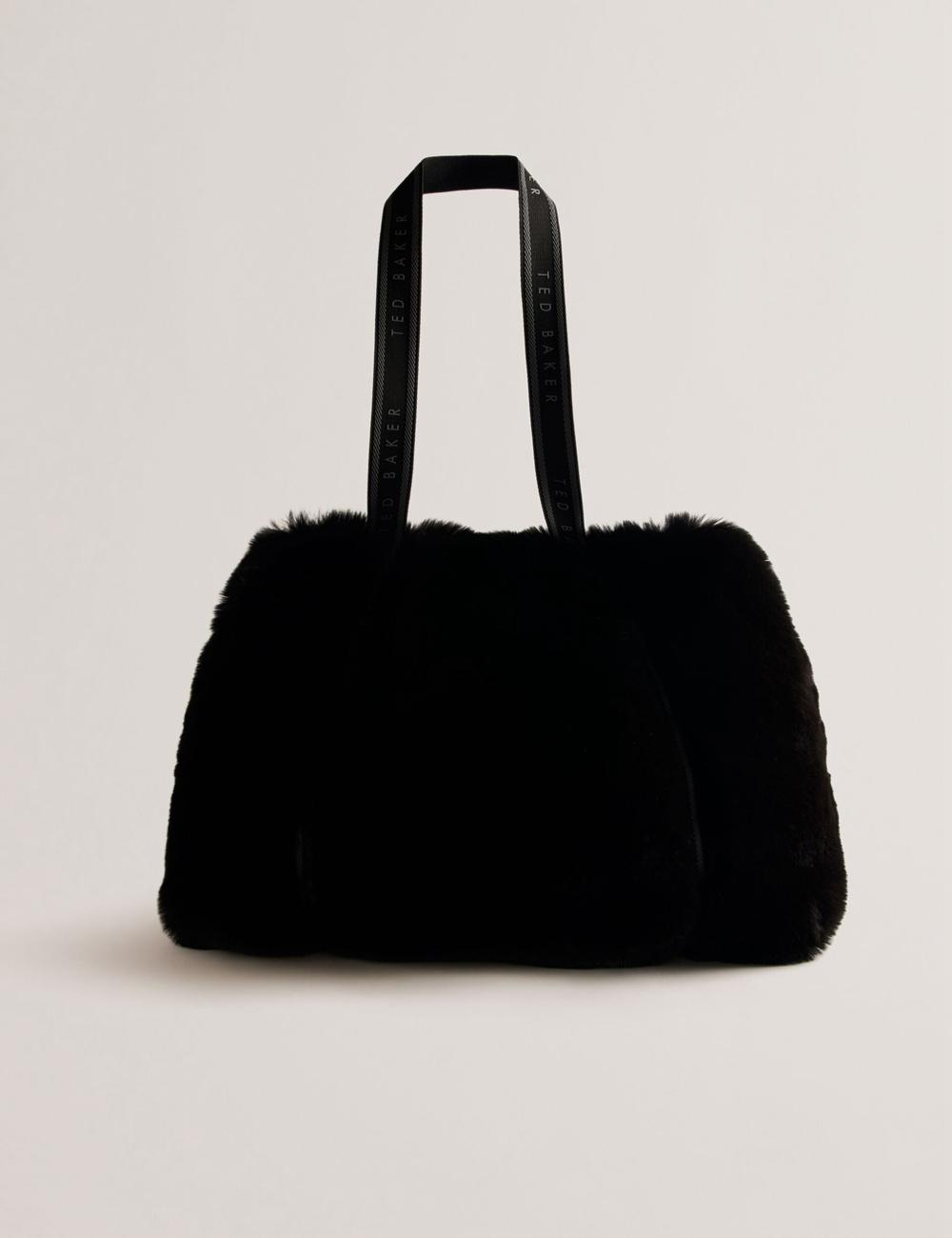 Women Ted Baker CADENCE - Faux Fur Webbing Strap Shopper Shopper Bags Black | Egypt  OSAGH-4580