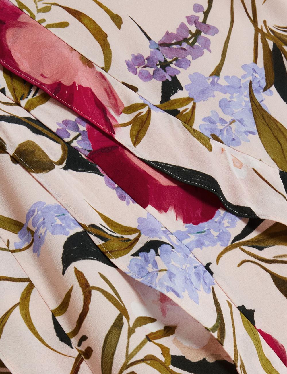 Women Ted Baker CANDICI - Floral Print Frill Trim With Split Midi Skirts Pink | Egypt  QKAEN-6804
