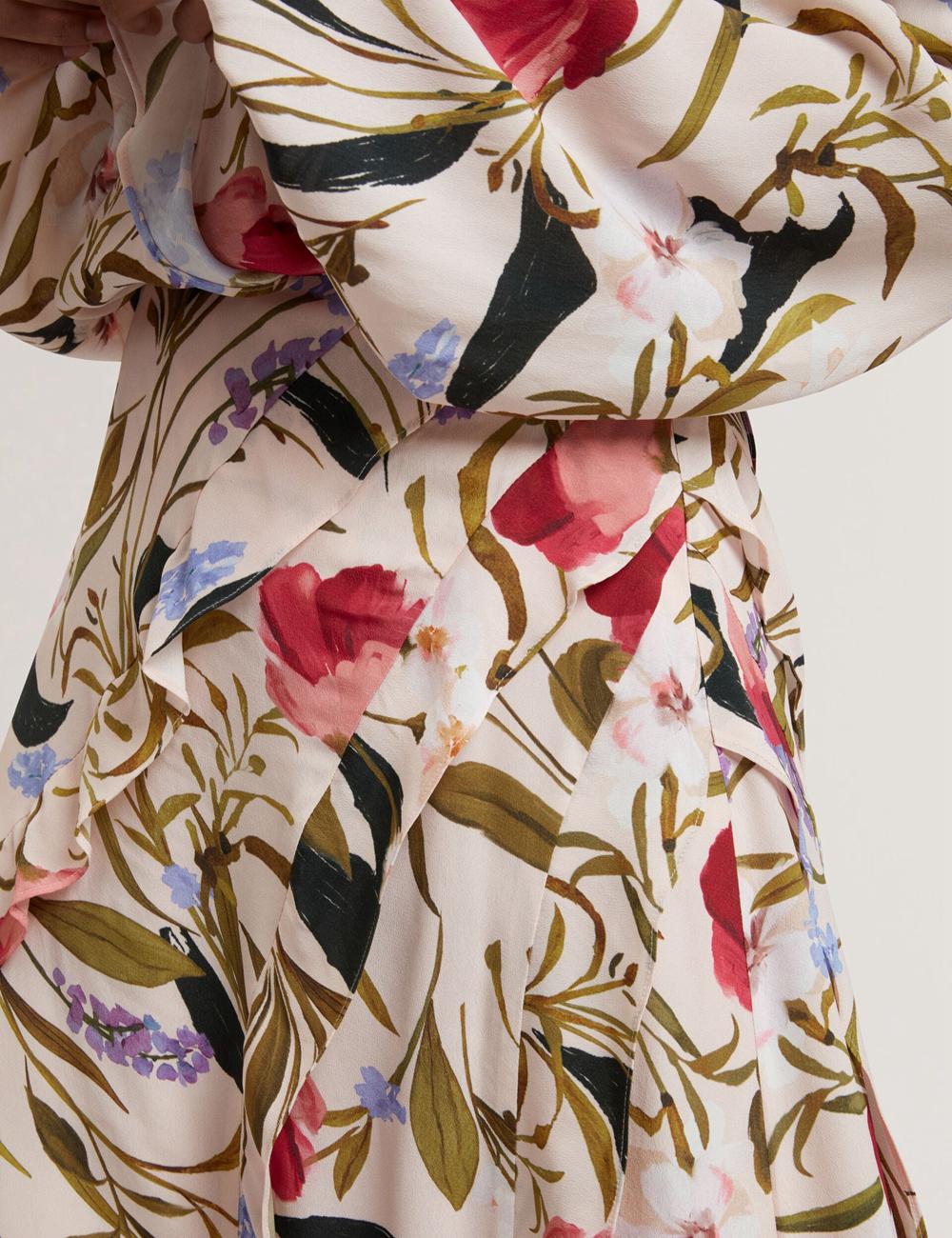 Women Ted Baker CANDICI - Floral Print Frill Trim With Split Midi Skirts Pink | Egypt  QKAEN-6804