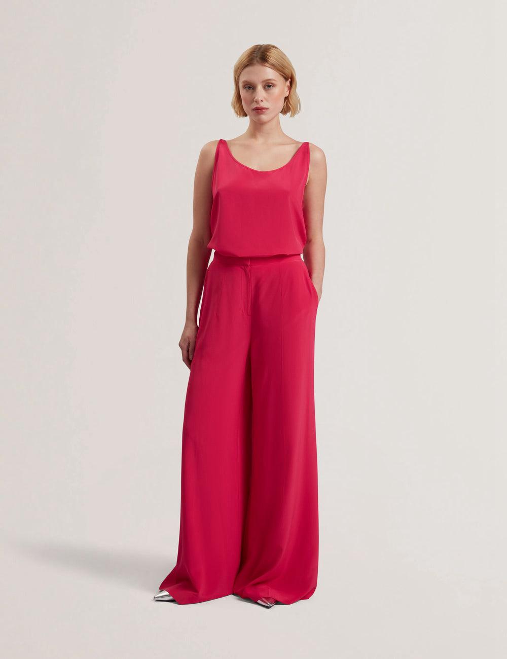 Women Ted Baker CARLOET - Silk Wide Leg Tailored Trousers Fuchsia | Egypt  BYGSW-8603
