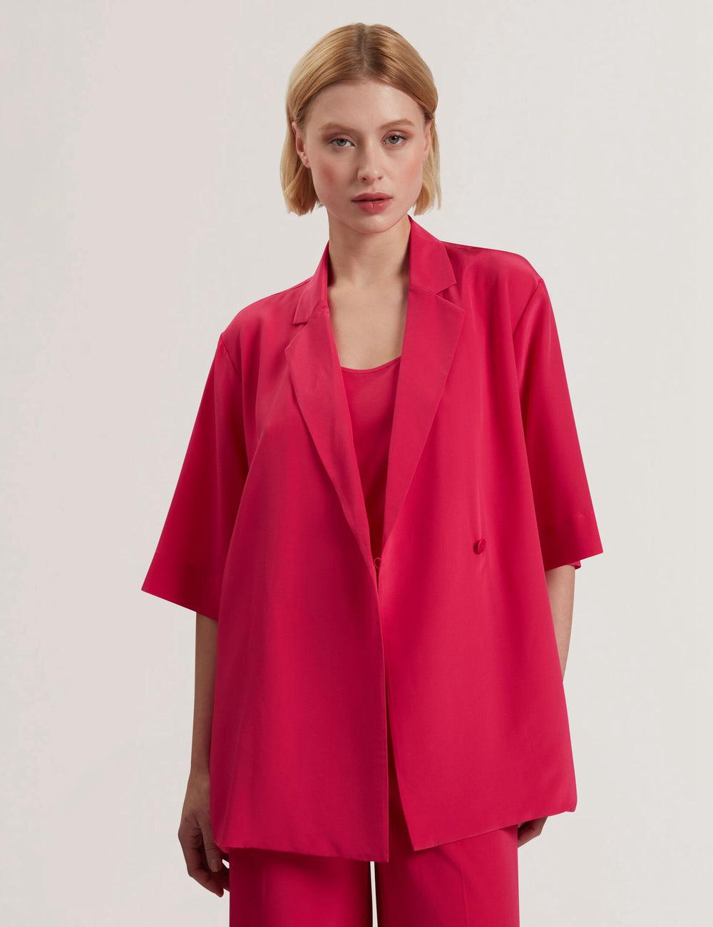 Women Ted Baker CARLOE - Silk Short Sleeve Blazers Fuchsia | Egypt  ZFBOL-7243